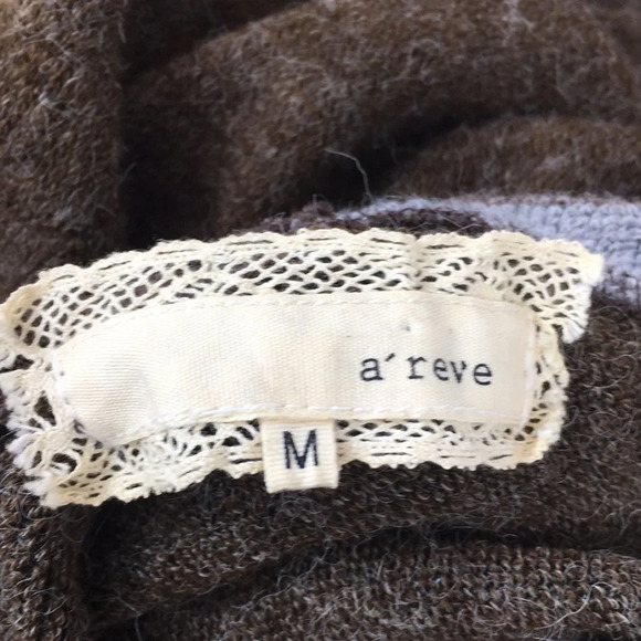 A'reve Brown Gray Striped Knit Cowl Neck Sweater Womens Medium Modcloth Cardigan - Picture 7 of 12